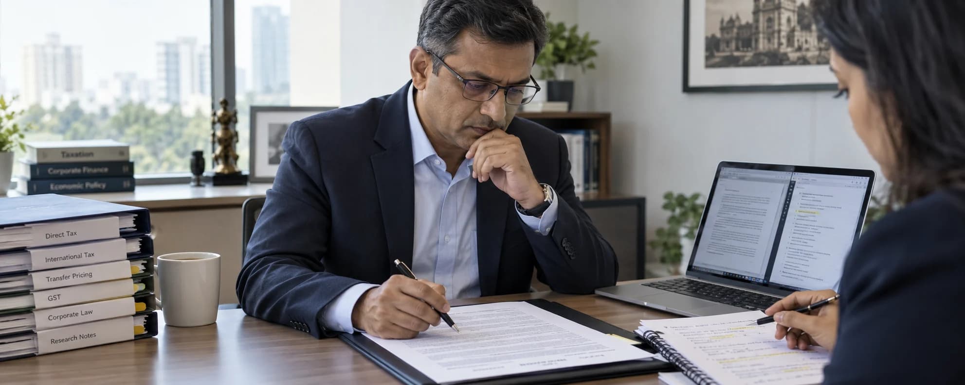 A chartered accountant checking an AI-assisted tax research note before signing a client opinion